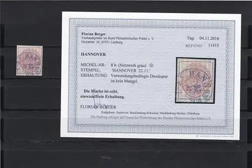 Hannover: MiNr. 8 b, gestempelt, BPP Befund