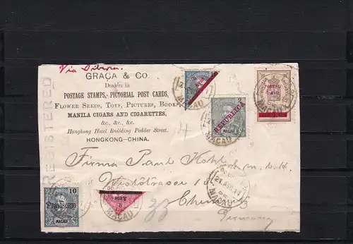 Macao: Post card 1911 Manila cigars/HKK - China to Germany