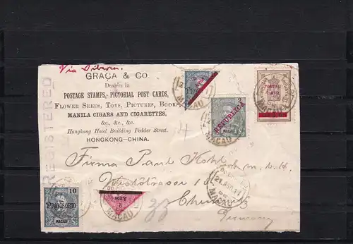 Macau: Post card 1911 Manila cigars/HGK - China to Germany