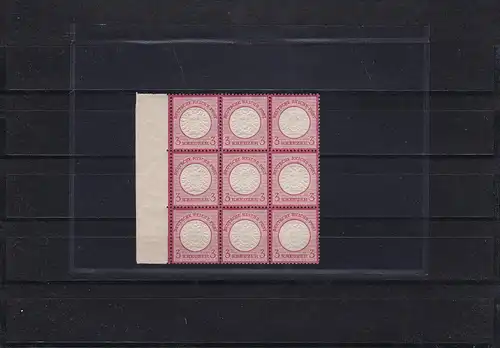 Deutsches Reich: 25 (9er Block), postfrisch, 1x Plattenfehler, BPP Attest