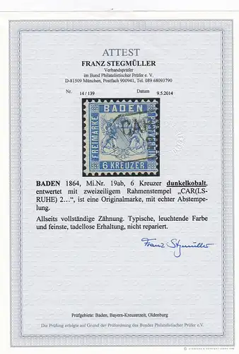 Baden: MiNr. 19 ab, gestempelt, BPP Attest