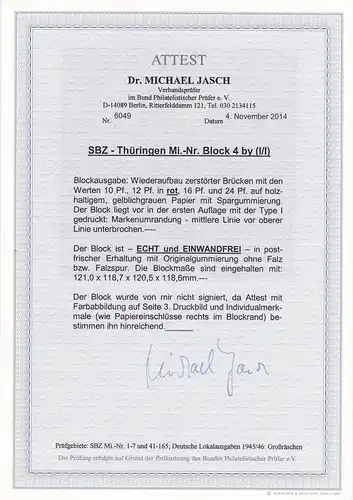 SBZ: MiNr. Block 4 b y, postfrisch, BPP Attest