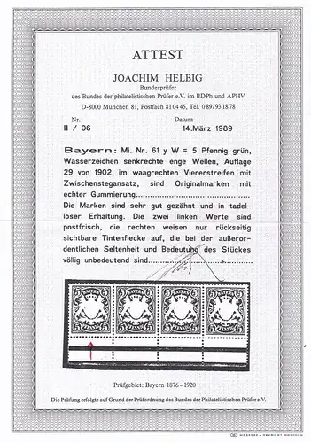 Bavière: MiNr. 61 yW, post-fraîchissement, BPP Attestcopie de la sous-rand