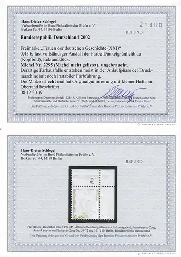 Bund: MiNr. 2295, inutilisé, bord d'angle, panne !!!, BPP résultat