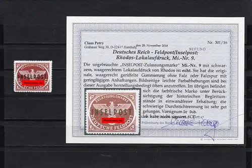 Feldpost/Inselpost: MiNr. 9, *, BPP Befund