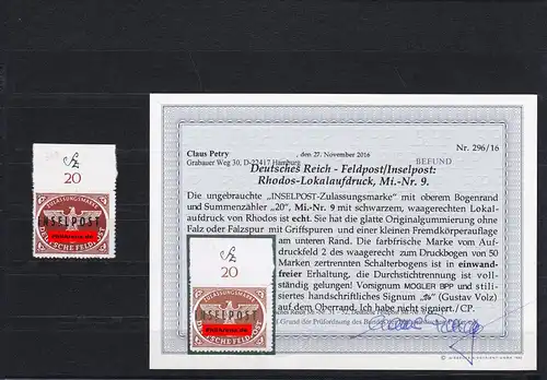 Feldpost: MiNr. 9, * Oberrand, BPP Befund