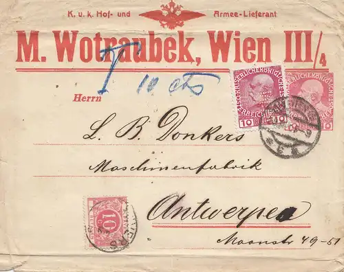 Autriche: Vienne, porcs Grande-Schlütterei à Anvers, supplément, Perfin