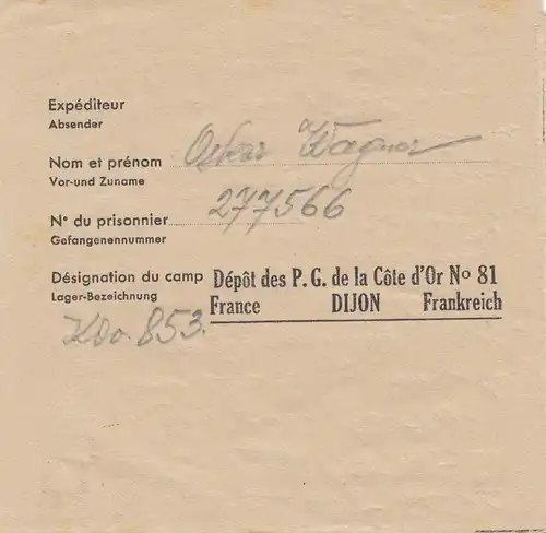 Autriche: 1946: Poste de la France, prisonnier de guerre, avec texte