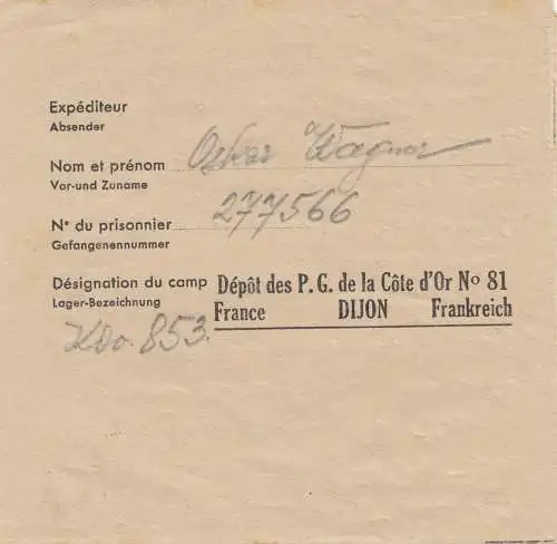 Österreich: 1946: Kriegsgefangenen Post von Frankreich, mit Textinhalt
