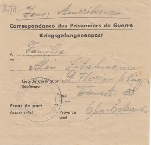 Autriche: 1946: Poste de la France, prisonnier de guerre, avec texte