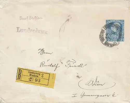 Österreich: Einschreiben Lundenburg nach Wien - Ganzsache