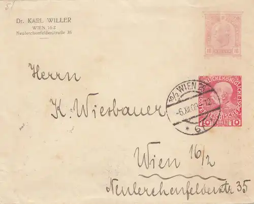Österreich: 1909: Wien - alte Ganzsache mit neuer Wertziffer !!!!