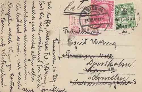 Autriche: 1915: Carte de Temesvar vers la Suède