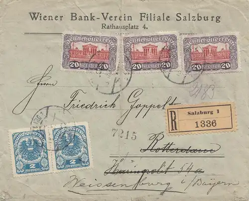 Autriche: 1922: Einschild Salzburg vers Weissenburg/Bayern
