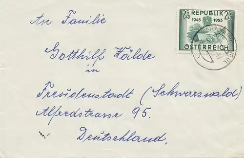 Autriche: 1955: Lettre à Freudenstadt