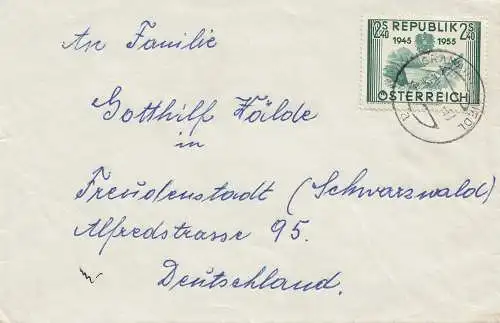 Autriche: 1955: Lettre à Freudenstadt