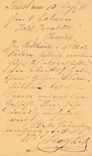 Österreich: 1886: Ganzsache Triest nach Venezia