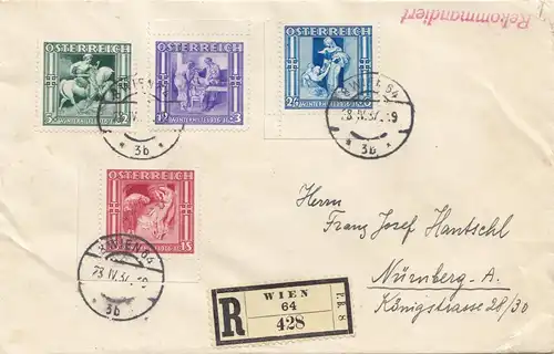 Autriche: 1937: Lettre recommandé Vienne vers Nuremberg