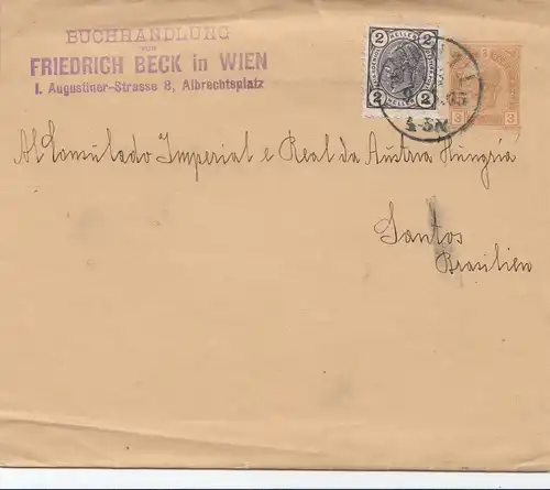 Österreich: 1905: Ganzsachenumschlag Buchhandlung Beck nach Santos/Brasilien