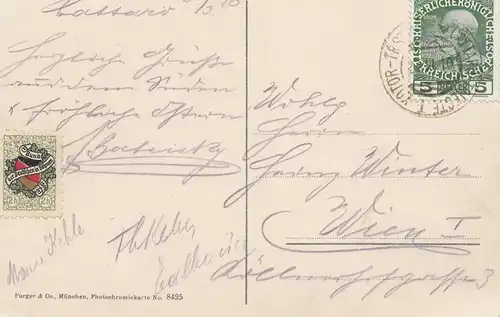 Österreich: 1910: AK Trieste nach Wien: Vignette: Bund der Deutschen in Böhmen