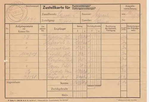 Österreich: 1948: Zustellkarte für Zahlungsanweisungen, frankiert