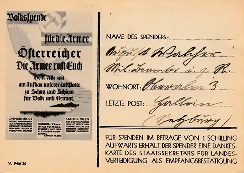 Autriche: 1936: Défense nationale; Compte des dons d'avion, l'armée vous appelle