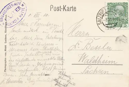 Autriche: 1910: AK Alpe Harlassanger vers Waldheim/Sa