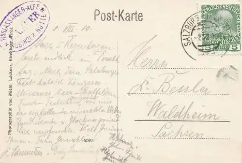 Österreich: 1910: AK Alpe Harlassanger nach Waldheim/Sa