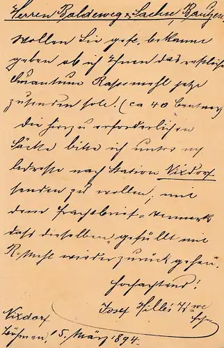 Autriche: 1894: Affaire entière Postconducteur Nixdorf Rumburg vers Bautzen