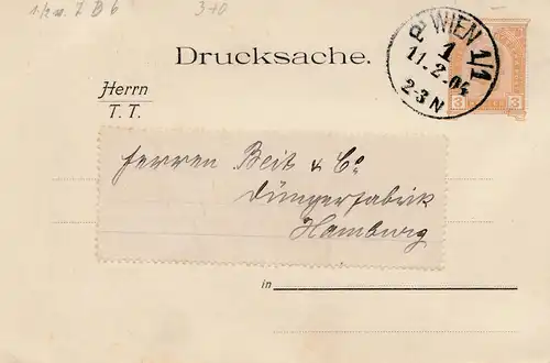 Österreich: 1904: Drucksachen Karte Wien nach Hamburg: Sicherheitsplomben