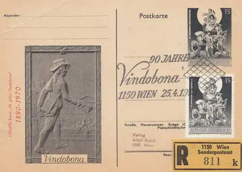 Österreich: 1970: Sonderstempel Vindobona - Sonderpostam auf Ganzsache