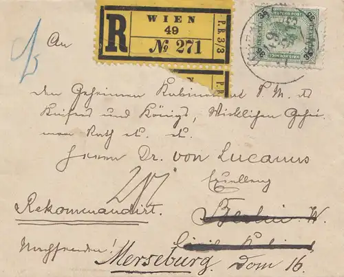 Autriche: 1903: Lettre recommandé Vienne vers Merseburg