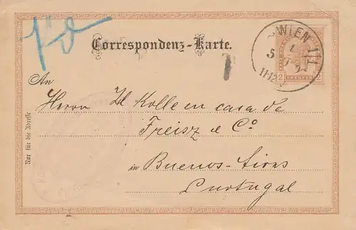 Österreich: 1895: Ganzsache Wien nach Buenos Aires/Portugal