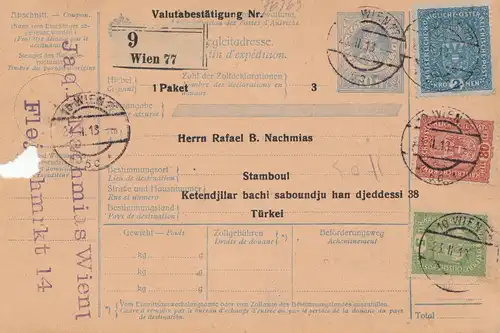 Österreich: 1913: Paketkarte Wien in die Türkei