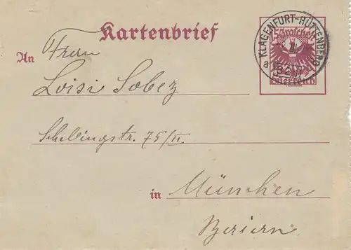 Österreich: 1928: Kartenbrief Bahnpost: Klagenfurt-Hüttenberg