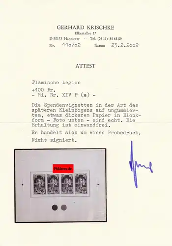 Belgien, Flämische Legion XIV P, *, Attest Krischke - Probedruck