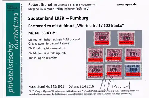 Sudetenland Rumburg, MiNr. 36-43, *