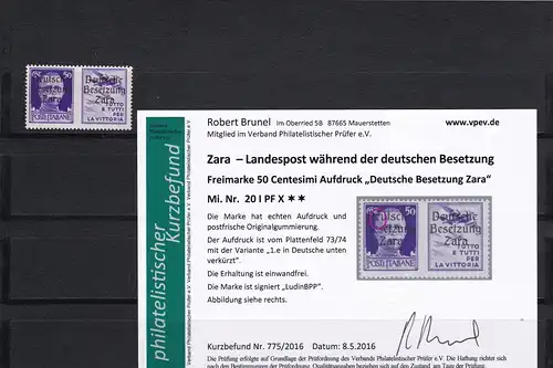 Zara: MiNr. 20 I, PF X, **, postfrisch
