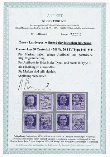 Zara: MiNr. 20 I-IV, Type I und II, **