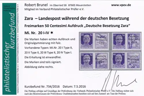 Zara: MiNr. 20 I-IV, versch. Type, *