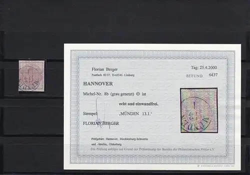 Hannover: MiNr. 8b gestempelt Münden, BPP Befund