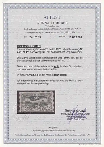 Silésie supérieure: Min. 24b, frais de port **, BPP Attest