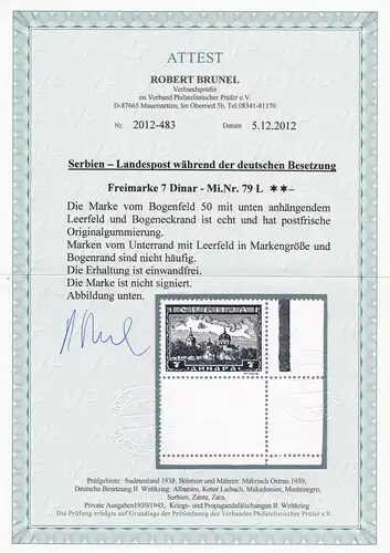 Serbie: MiN° 79L, frais de port ** Eckrand