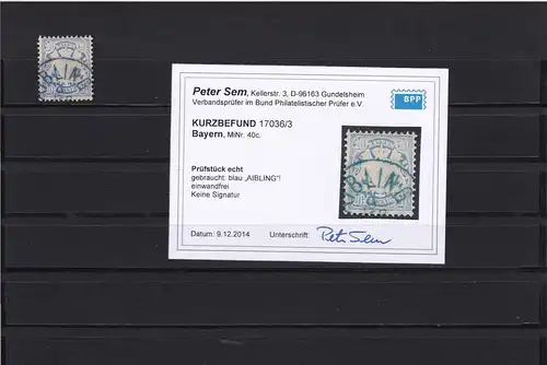 Bavière: MiNr. 40c, cacheté Aibling, BPP Signature