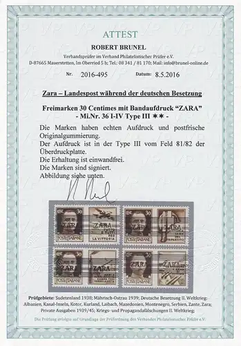Zara: MiNr. 36 I-IV, Type III, ** postfrisch