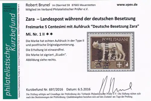 Zara: Michel Nr. 1I und 1 II, postfrisch **