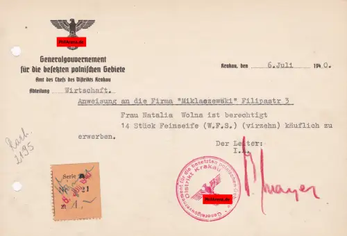 Generalgouvernement (GG): Feinseife, Verwaltungsmarke, Premium-stamp