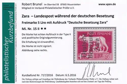 Zara: Min. 15 I et 15 II, frais