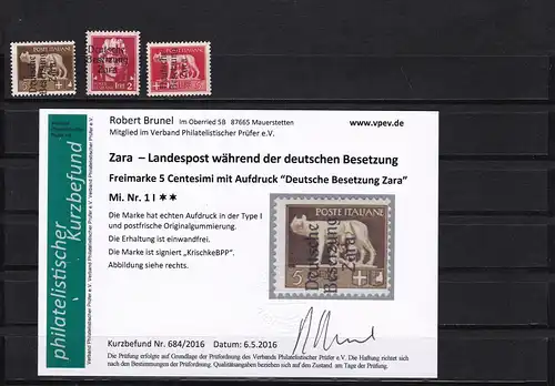 Zara: MiNr. 1, 12, 15I, postfrisch **