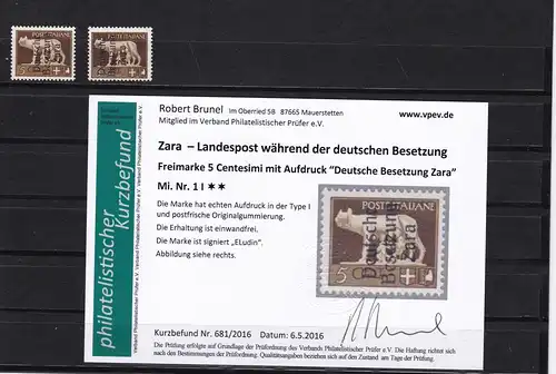 Zara: MiNr. 1I und 1 II, postfrisch **